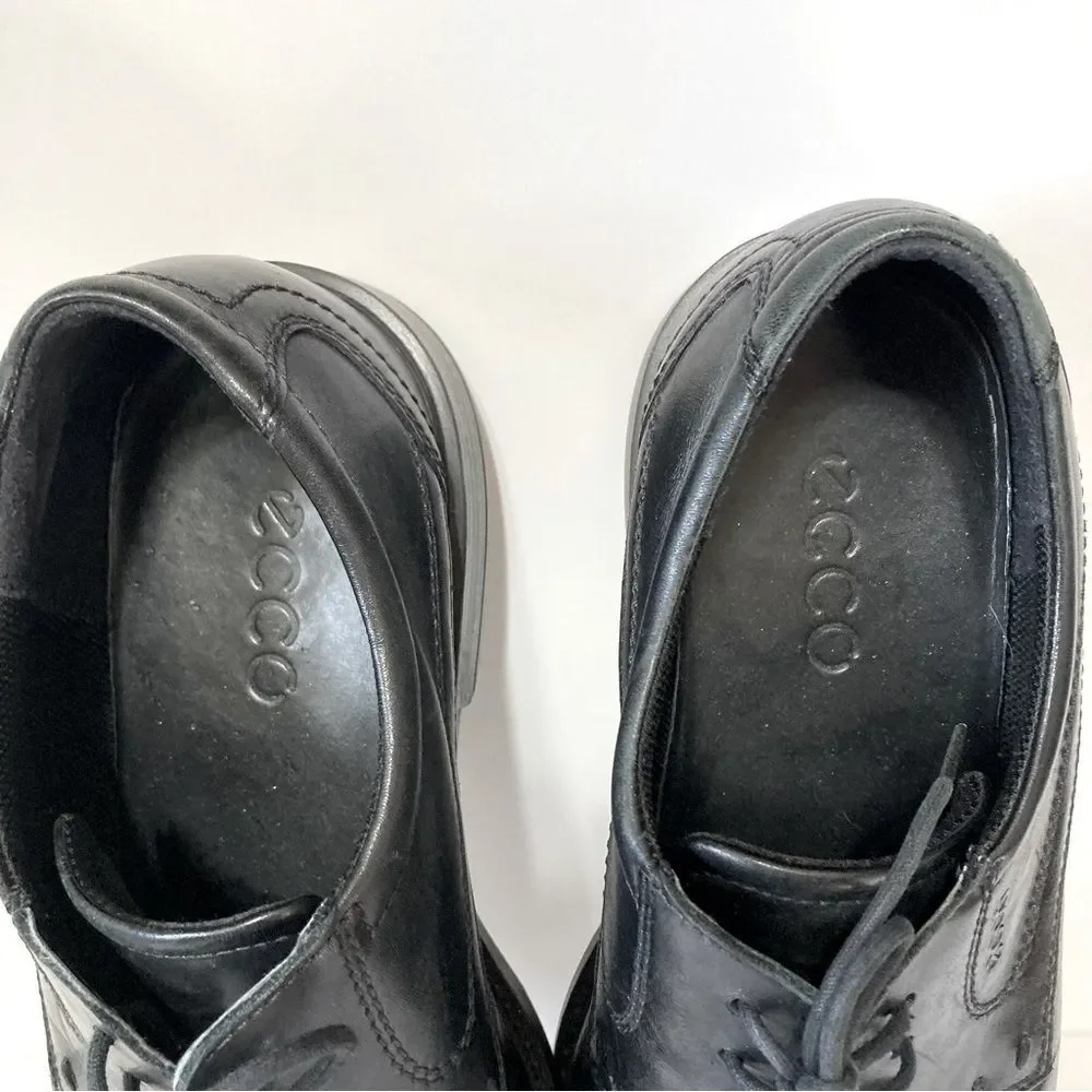ECCO Helsinki Black Leather Lace Up Oxford Comfort Square Toe Dress Shoes Men 12